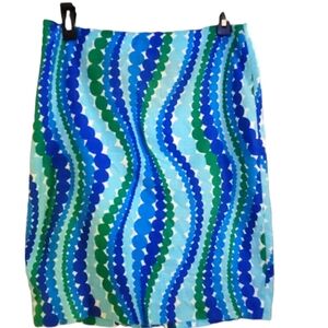 Talbots Womens Size 6P Blue Green Polka Dot Wavy Striped Pencil Skirt Stretch.